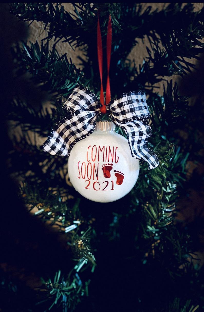 Baby Coming Soon Ornament on Holiday Tree
